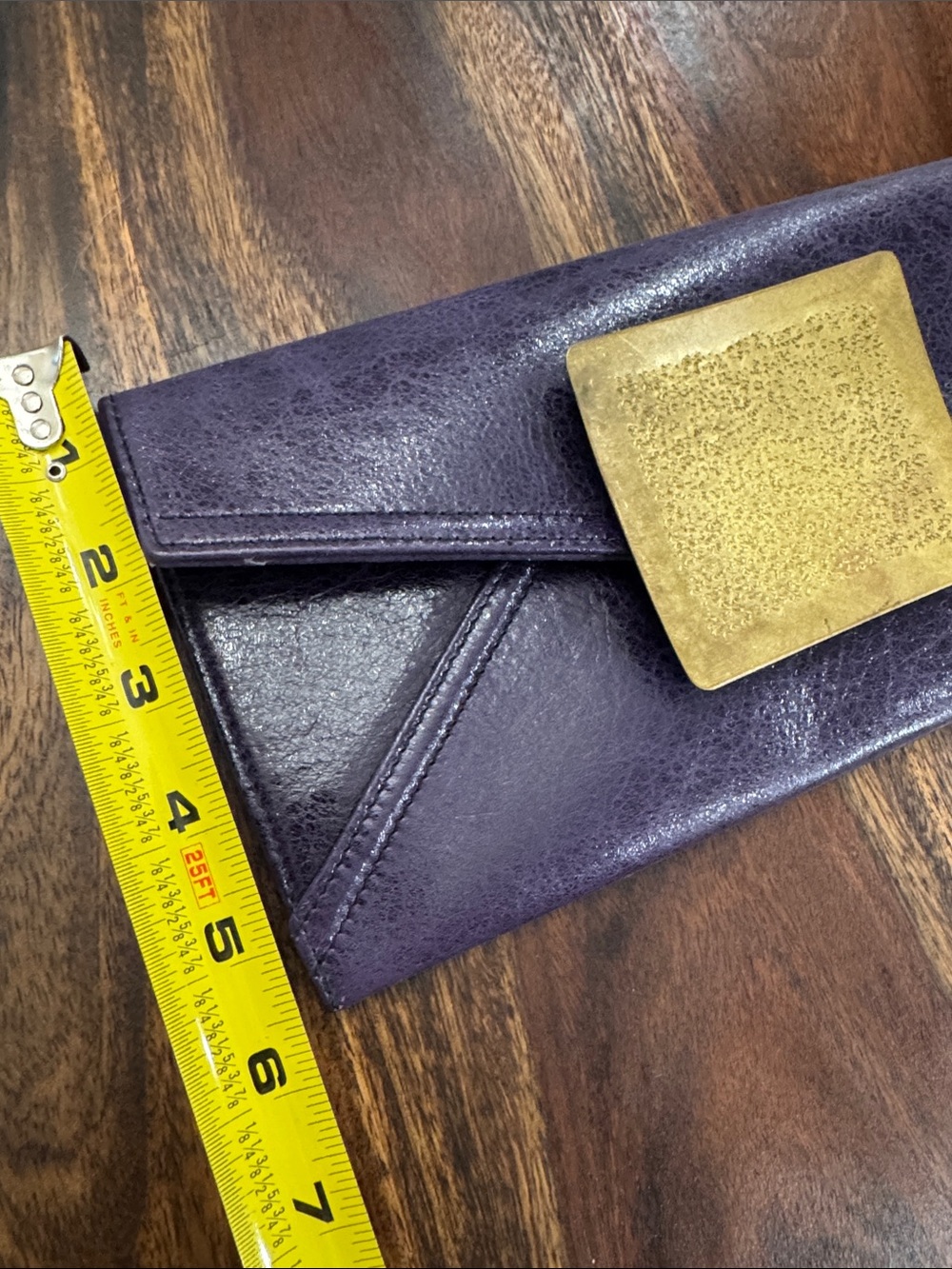 Darren Hakim Purple Leather Envelope Clutch with Gold Accent - Picture 7 of 7